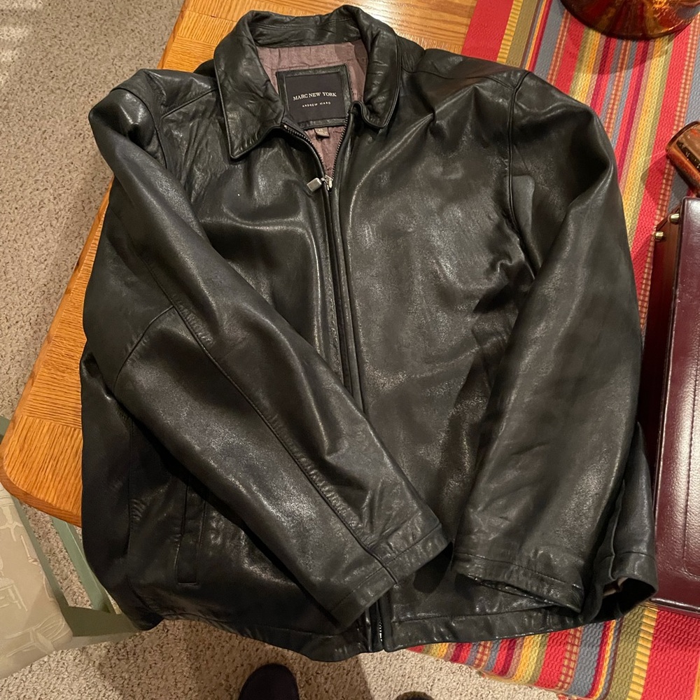 Andrew Mark black leather coat